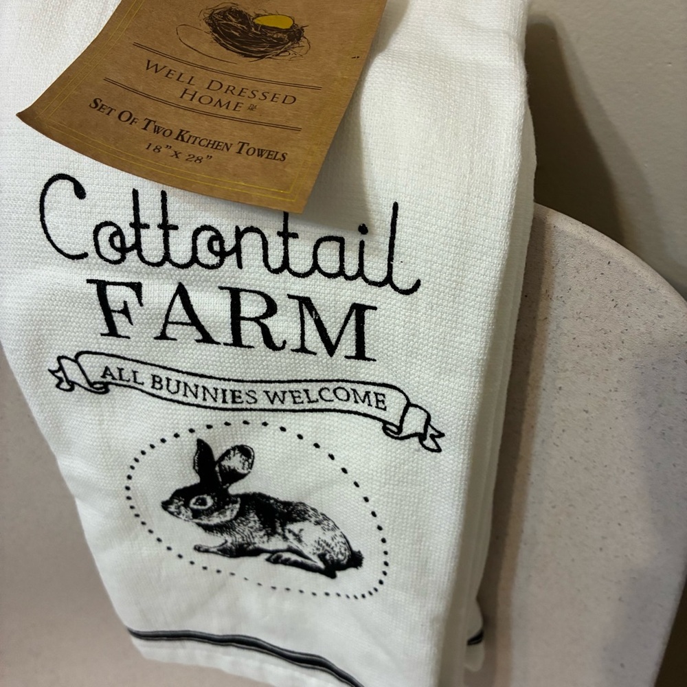 Cottontail Farm Kitchen Towel - White with Black Print